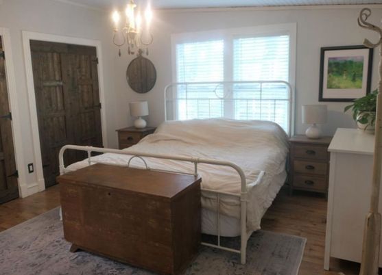 Bedroom, Chandelier, Interior, Wood Texture Flooring