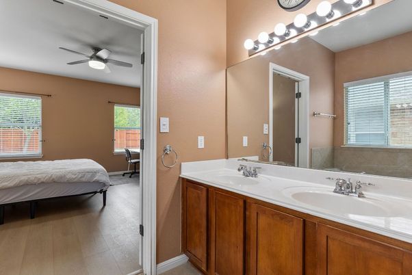 Bathroom, Dual Sink Vanities, Interior, Wood Texture Flooring