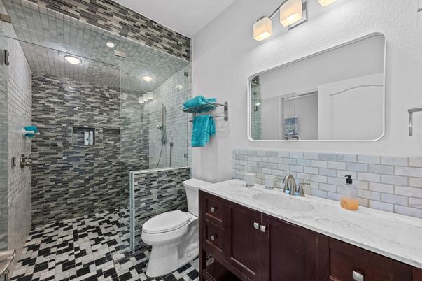 Bathroom, Glass Shower, Interior, Recessed Lighting