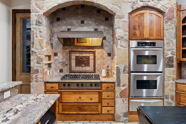Interior, Kitchen, Stainless Steel Appliances, Stone Walls