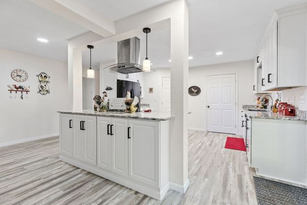 Interior, Kitchen, Pendant Lights, Recessed Lighting, Wood Texture Flooring