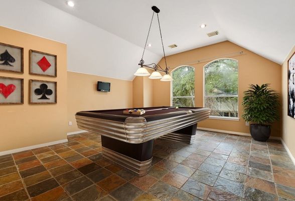 Billiard Table, Game Room, Interior, Pendant Lights, Recessed Lighting