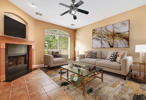 Fireplace, Interior, Living room, Recessed Lighting