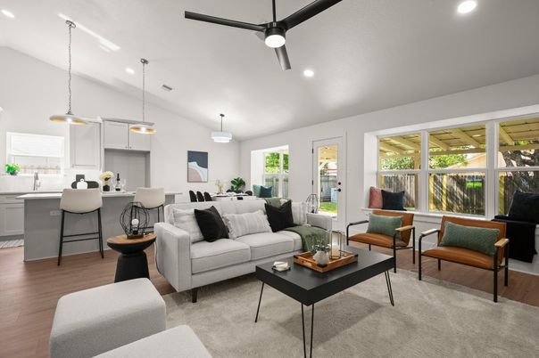 Dining room, Interior, Kitchen, Living room, Pendant Lights, Recessed Lighting, Wood Texture Flooring