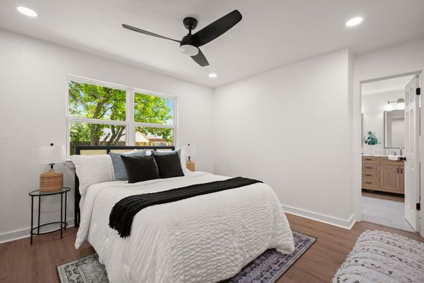 Bedroom, Interior, Recessed Lighting, Wood Texture Flooring