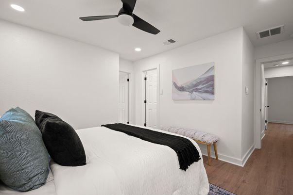 Bedroom, Interior, Recessed Lighting, Wood Texture Flooring