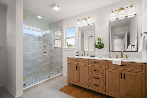 Bathroom, Dual Sink Vanities, Glass Shower, Interior, Recessed Lighting
