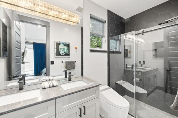 Bathroom, Dual Sink Vanities, Glass Shower, Interior