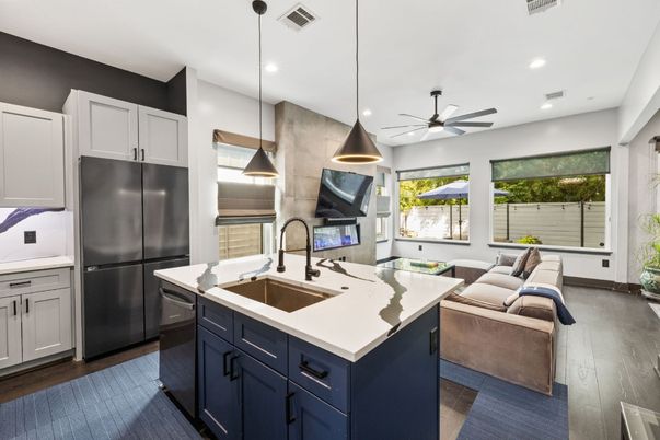 Interior, Kitchen, Pendant Lights, Recessed Lighting, Wood Texture Flooring