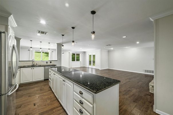 Interior, Kitchen, Pendant Lights, Recessed Lighting, Wood Texture Flooring