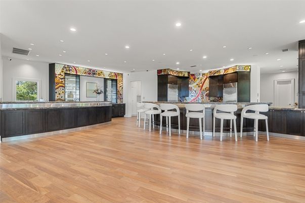Dining room, Interior, Recessed Lighting, Wood Texture Flooring