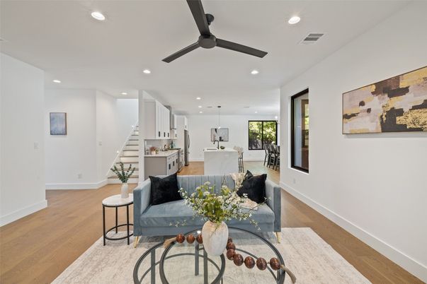 Interior, Kitchen, Living room, Pendant Lights, Recessed Lighting, Wood Texture Flooring