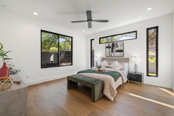 Bedroom, Interior, Recessed Lighting, Wood Texture Flooring