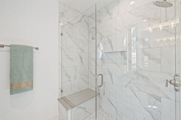 Bathroom, Glass Shower, Interior, Marble Walls