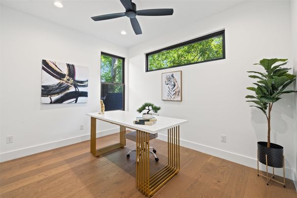 Home Office, Interior, Recessed Lighting, Wood Texture Flooring