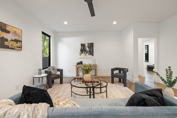 Interior, Living room, Recessed Lighting, Wood Texture Flooring