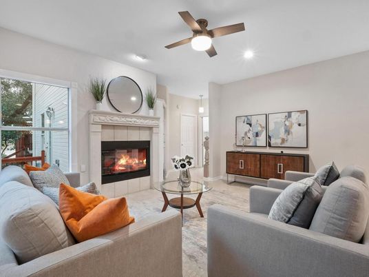 Fireplace, Interior, Living room, Pendant Lights, Recessed Lighting, Wood Texture Flooring