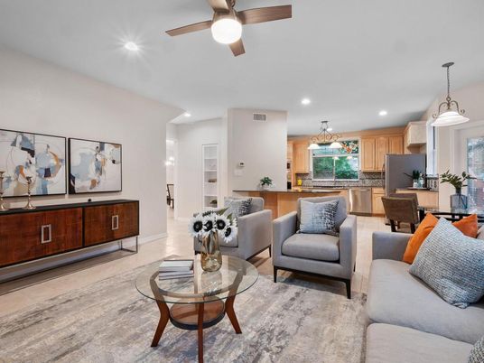 Interior, Kitchen, Living room, Pendant Lights, Recessed Lighting, Wood Texture Flooring