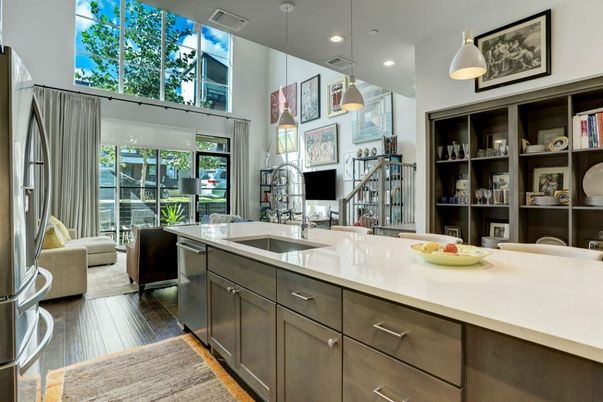 Interior, Kitchen, Pendant Lights, Recessed Lighting, Wood Texture Flooring