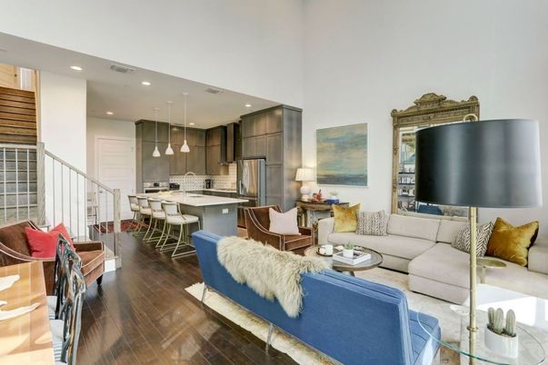 Interior, Kitchen, Living room, Pendant Lights, Recessed Lighting, Stainless Steel Appliances, Wood Texture Flooring
