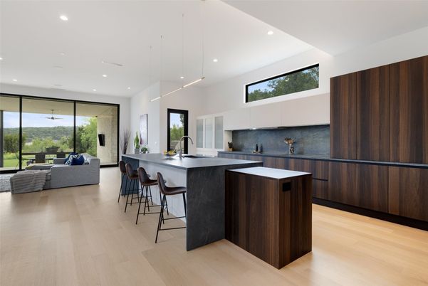 Interior, Kitchen, Pendant Lights, Recessed Lighting, Wood Texture Flooring