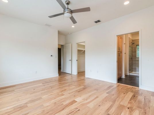 Bathroom, Empty room, Interior, Recessed Lighting, Wood Texture Flooring