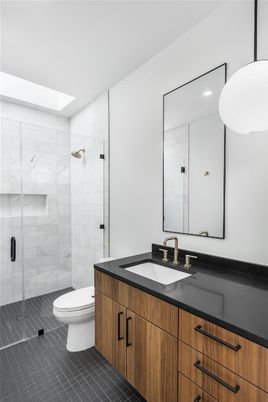 Bathroom, Glass Shower, Interior, Marble Walls, Recessed Lighting