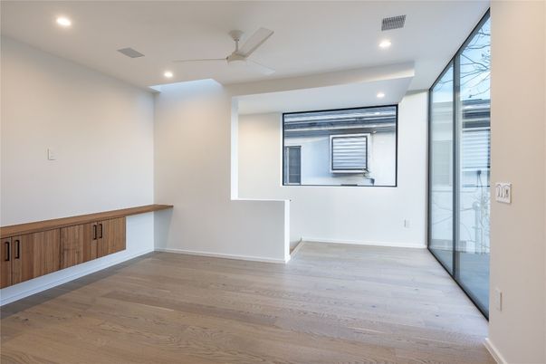 Empty room, Interior, Recessed Lighting, Wood Texture Flooring