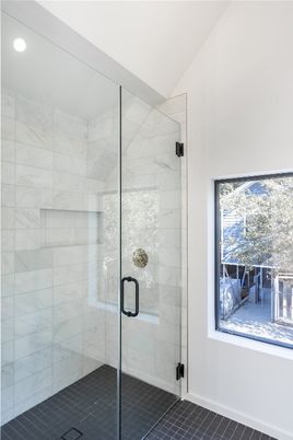 Bathroom, Glass Shower, Interior, Marble Walls, Recessed Lighting