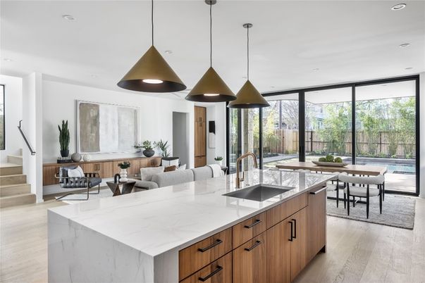 Dining room, Interior, Kitchen, Living room, Pendant Lights, Recessed Lighting, Wood Texture Flooring