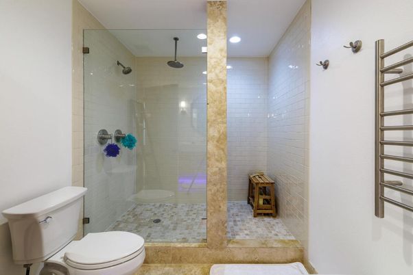 Bathroom, Glass Shower, Interior, Recessed Lighting