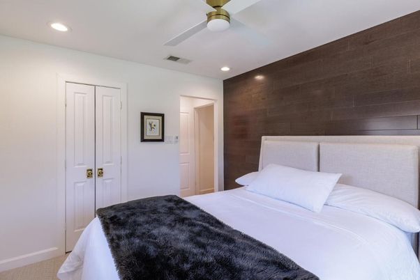 Bedroom, Interior, Recessed Lighting, Wooden Walls