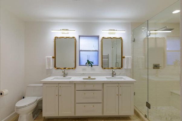 Bathroom, Dual Sink Vanities, Glass Shower, Interior, Recessed Lighting