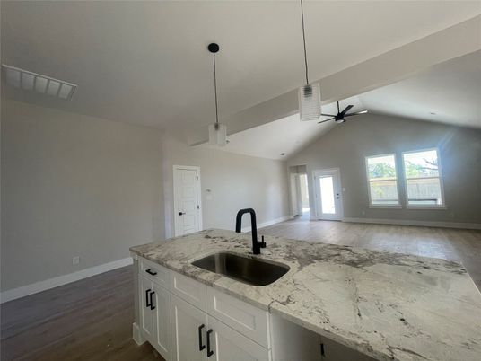 Interior, Kitchen, Pendant Lights, Wood Texture Flooring