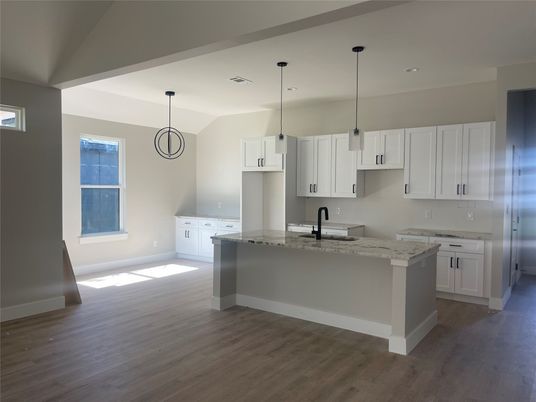 Interior, Kitchen, Pendant Lights, Recessed Lighting, Wood Texture Flooring