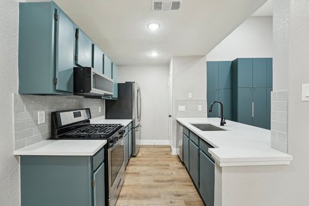 Interior, Kitchen, Recessed Lighting, Wood Texture Flooring