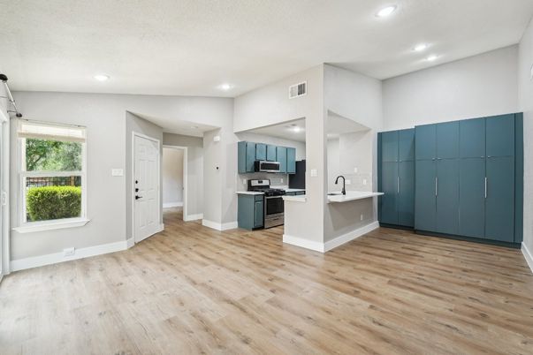 Interior, Kitchen, Recessed Lighting, Wood Texture Flooring