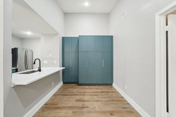 Interior, Kitchen, Recessed Lighting, Wood Texture Flooring