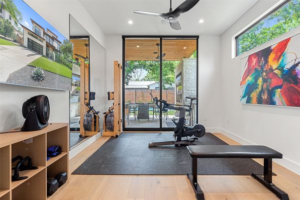 Fitness Equipment, Interior, Recessed Lighting, Wood Texture Flooring