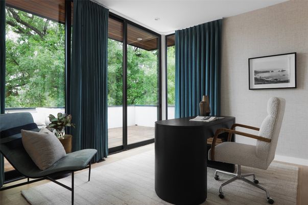 Home Office, Interior, Recessed Lighting, Wood Texture Flooring