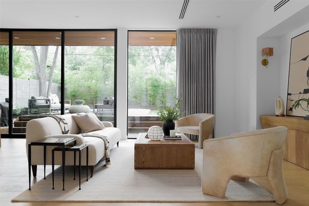 Interior, Living room, Recessed Lighting, Wood Texture Flooring