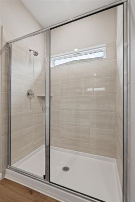 Bathroom, Glass Shower, Interior, Wood Texture Flooring