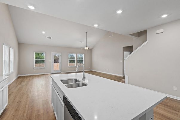 Interior, Kitchen, Recessed Lighting, Wood Texture Flooring