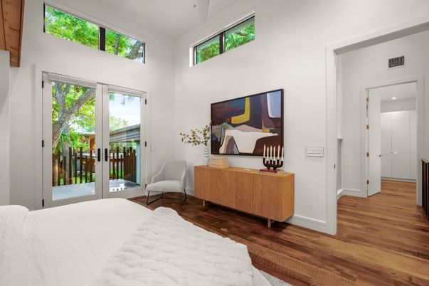 Bedroom, Interior, Recessed Lighting, Wood Texture Flooring