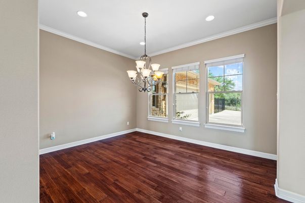 Chandelier, Empty room, Interior, Recessed Lighting, Wood Texture Flooring