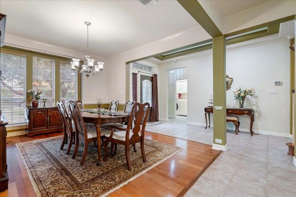 Chandelier, Dining room, Interior, Wood Texture Flooring