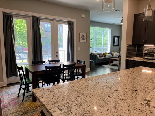 Dining room, Interior, Kitchen, Living room, Recessed Lighting, Wood Texture Flooring