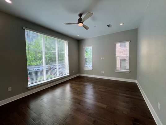 Empty room, Interior, Recessed Lighting, Wood Texture Flooring