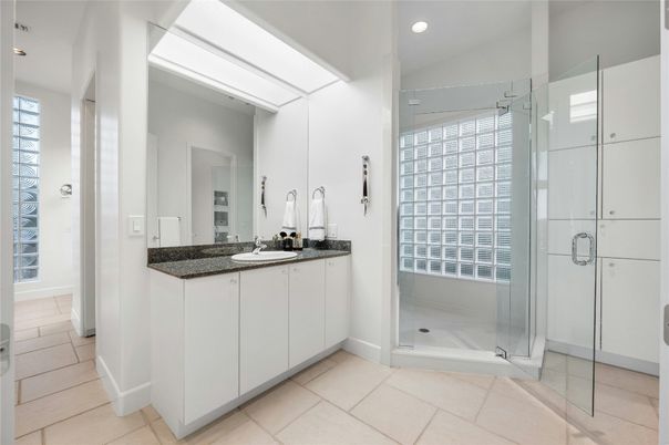 Bathroom, Glass Shower, Interior, Recessed Lighting
