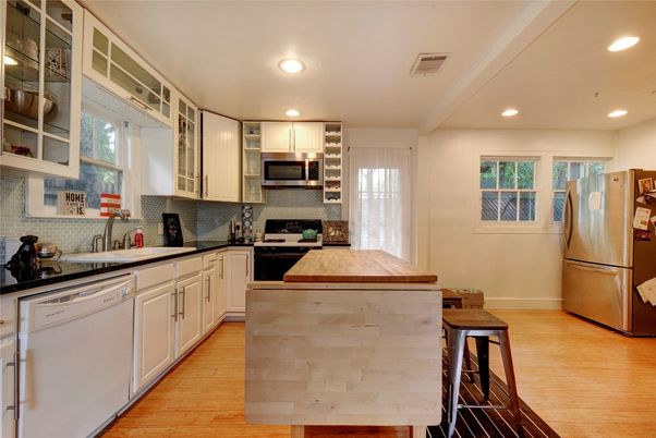 Interior, Kitchen, Recessed Lighting, Wood Texture Flooring